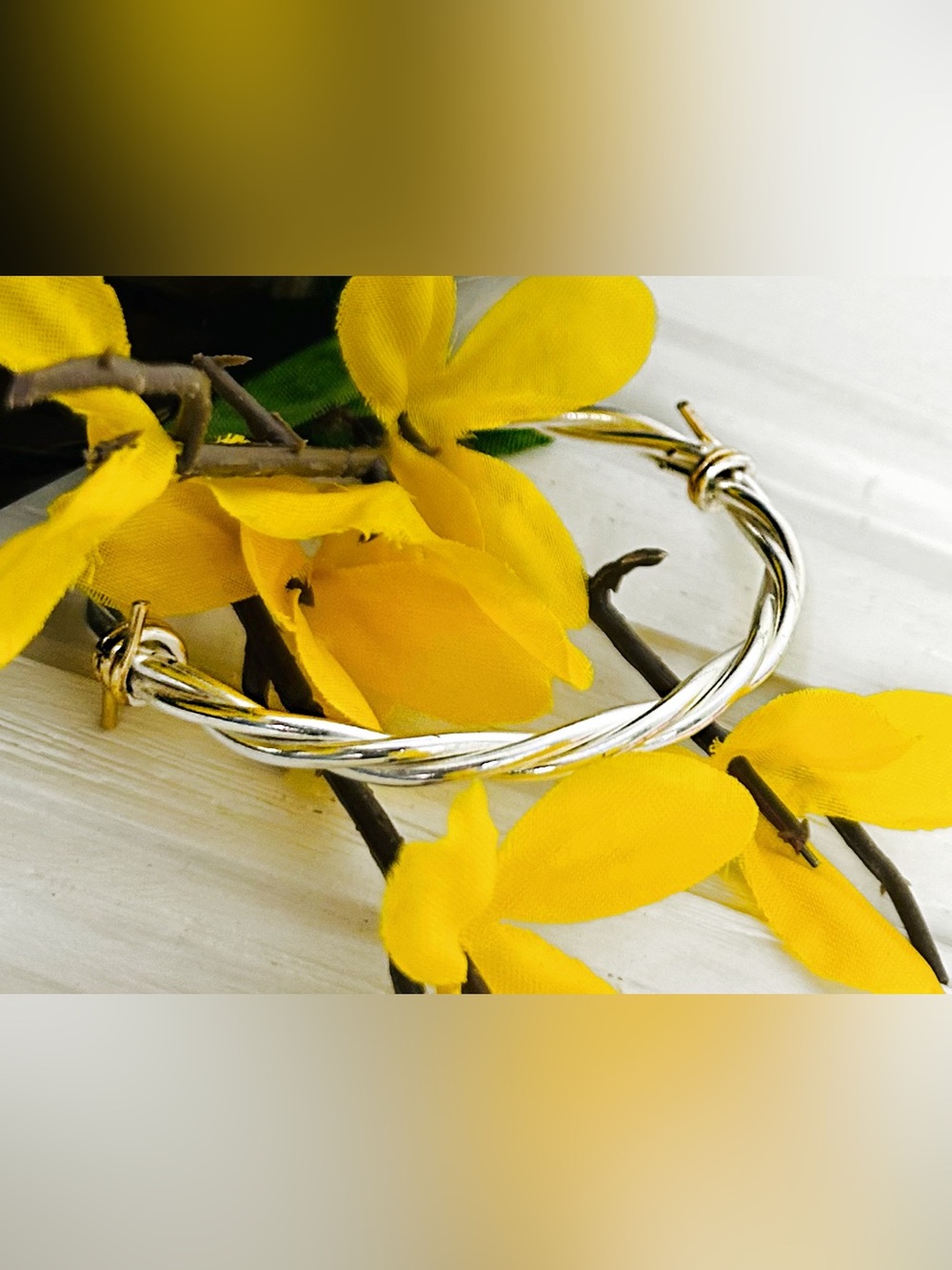 Elegant Two-Tone Twisted Cable Cuff Bracelet - Silver and Gold - Picture 7 of 11